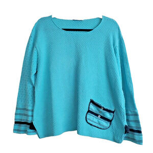 MARGARET‎ WINTERS Large Womens Sweater Lagenlook Boho Art To Wear Blue Cotton